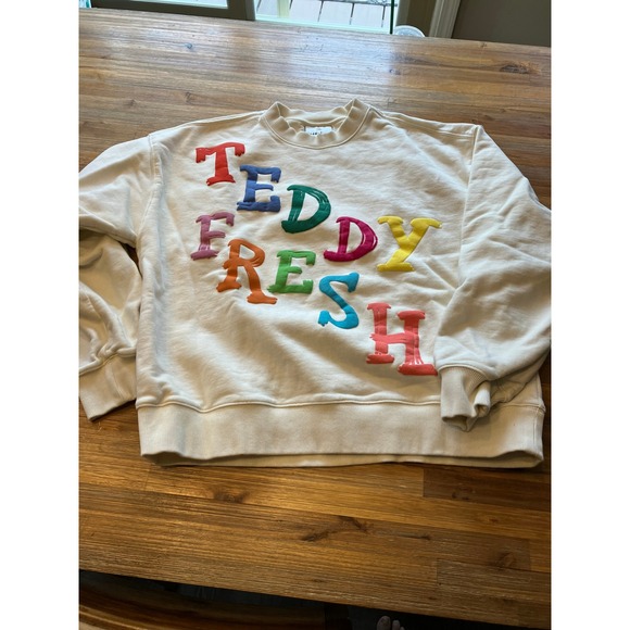 Teddy Fresh Sweatshirt with Puffy Rainbow Logo Unisex Off White Size Medium‎ - Picture 3 of 6